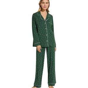 Eberjey Gisele Printed Long Sleeve Pajama Set Sz S Winterpine